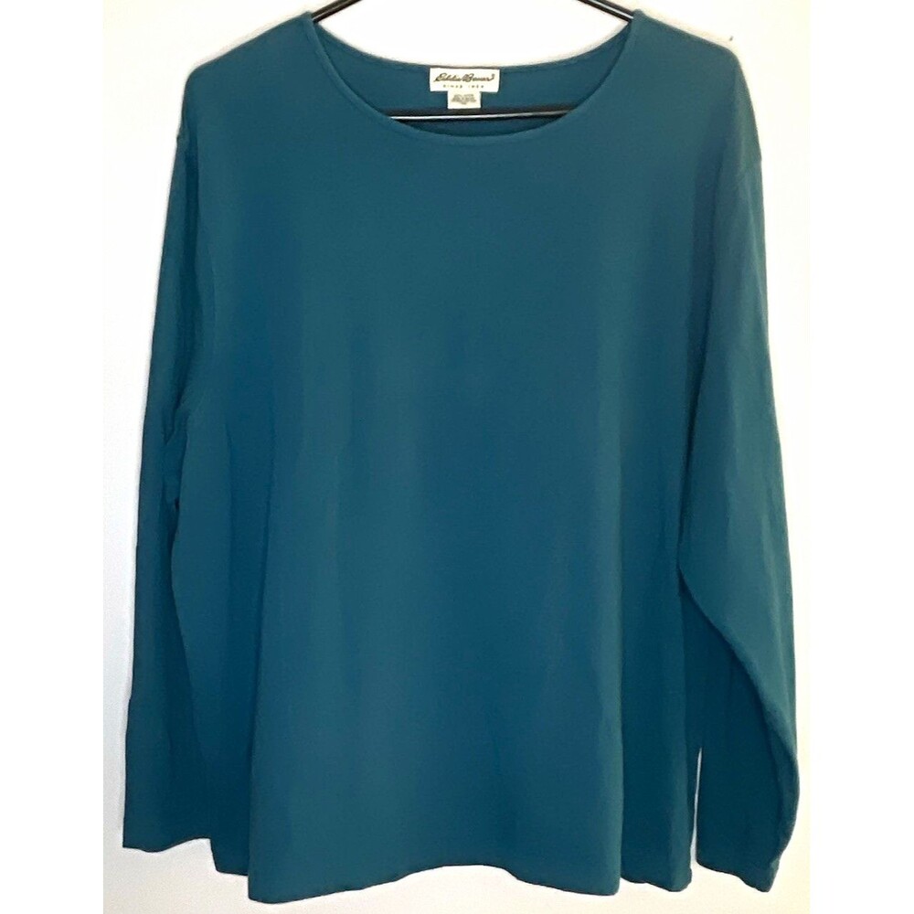Eddie Bauer Women’s XL Teal Solid Knit Crew Neck Long Sleeve T-Shirt 100% Cotton